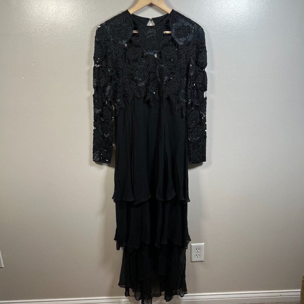 VTG Naeem Khan Riazee Sequin Silk Gown Dress Size 6 Black Formal Event Evening